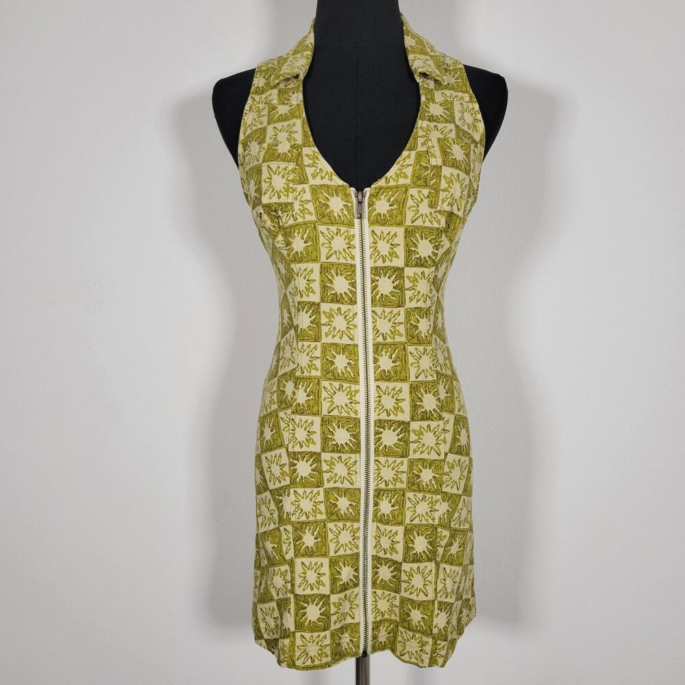 Urban Outfitters Freya Sunshine Collared Zip-Up Mini Dress Linen Boho Festival